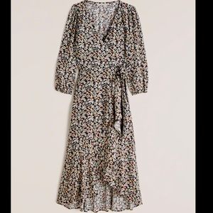 Puff Sleeve Wrap Midi Dress Abercrombie